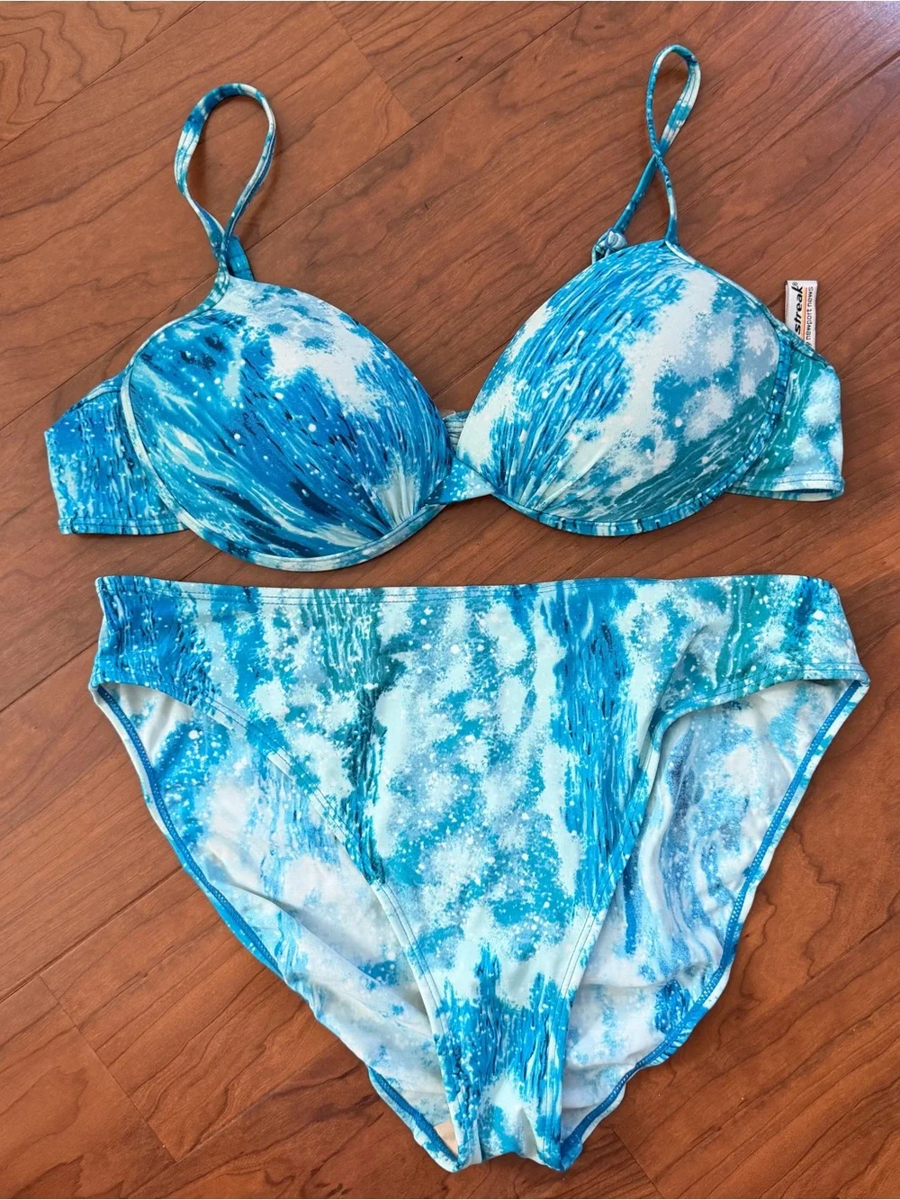 Vintage 90s Newport News Bikini Swim‎ Set Size 16 Blue White 2 Pc Colorful Y2K
